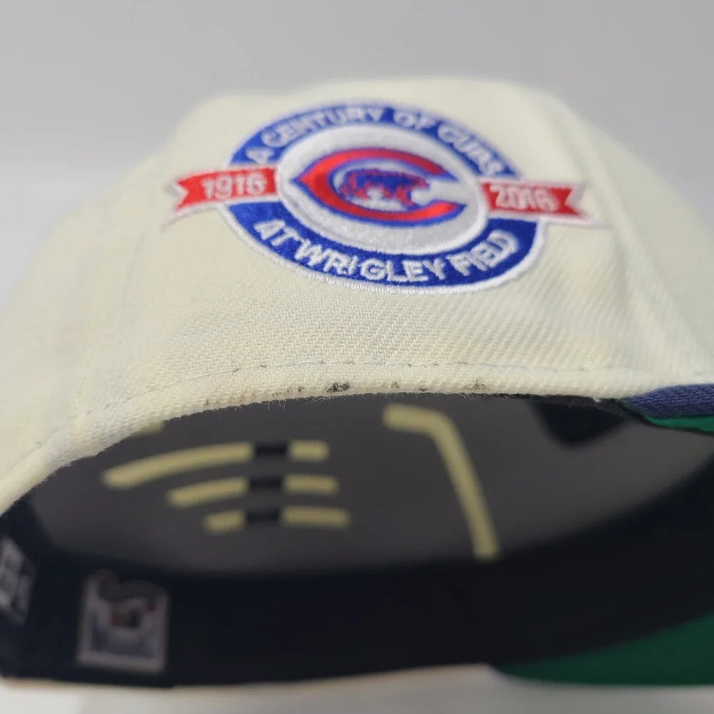 Chicago Cubs Hat Fitted 7 1/4 New Era 59Fifty Cream Wrigley Field 100 Year Patch